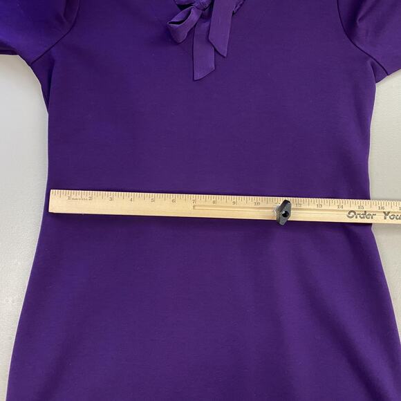 J.McLaughlin Dress Womens Small Purple Ruffle V-Neck Bow Long Sleeve Knit Sheath - Picture 7 of 13